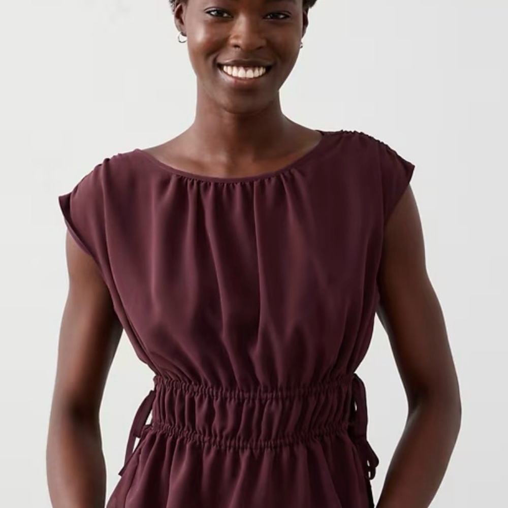 Banana Republic Factory Burgundy Sleeveless Smocked Waist Top